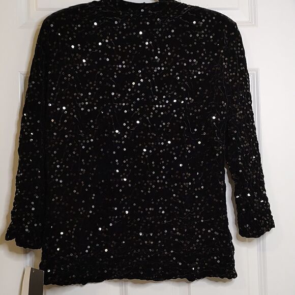 J S Boutique Sequined Quilted Stretch Velvet Special Occasion Jacket Black NWT - Picture 10 of 10